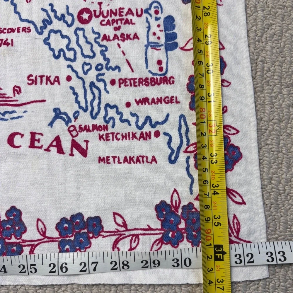Vintage 1940s‎ 1950s Alaska Map Souvenir Table Cloth 37